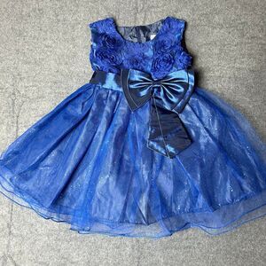 Baby Girl Dress Blue Tulle Bow Floral Glitter Size 6M